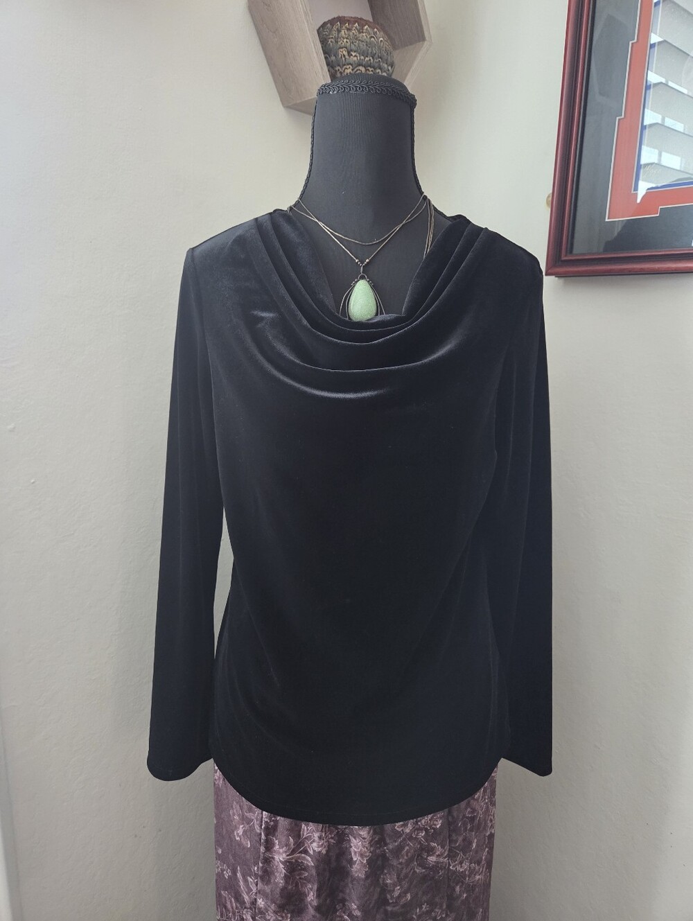 J.Jill Black Velvet Cowl Neck Long Sleeve Top Whimsigoth Glam Quiet Luxury Small